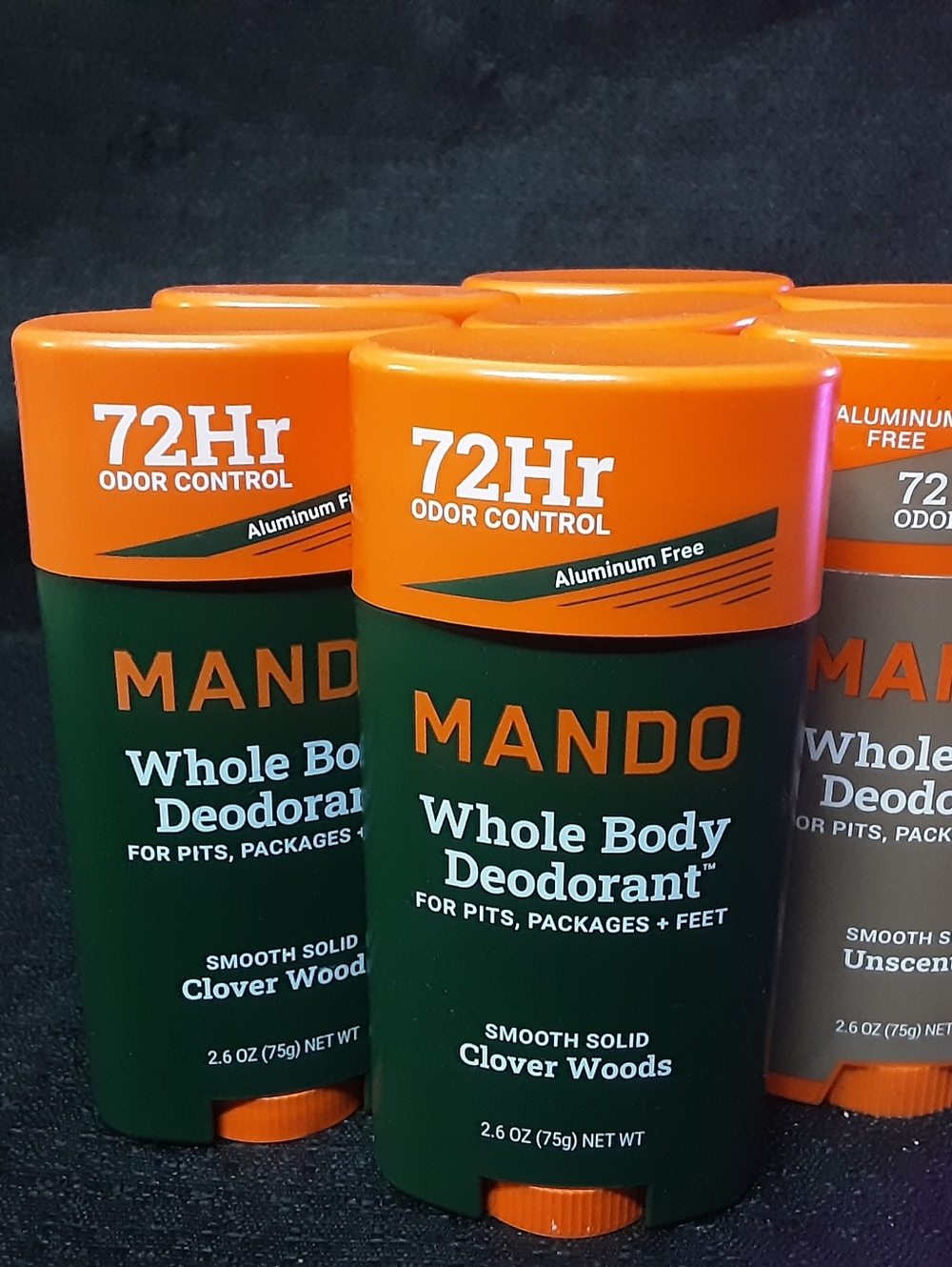 7 New Mando Whole Body Deodorant Stick – 6 Clover Woods,1 Unscented.